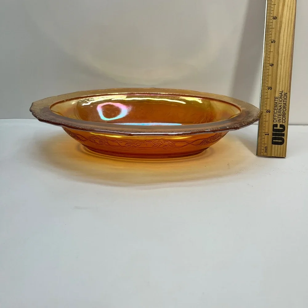 Jeanette Glass Iris and Herringbone Marigold Carnival Glass Oval‎ Vegetable Bowl
